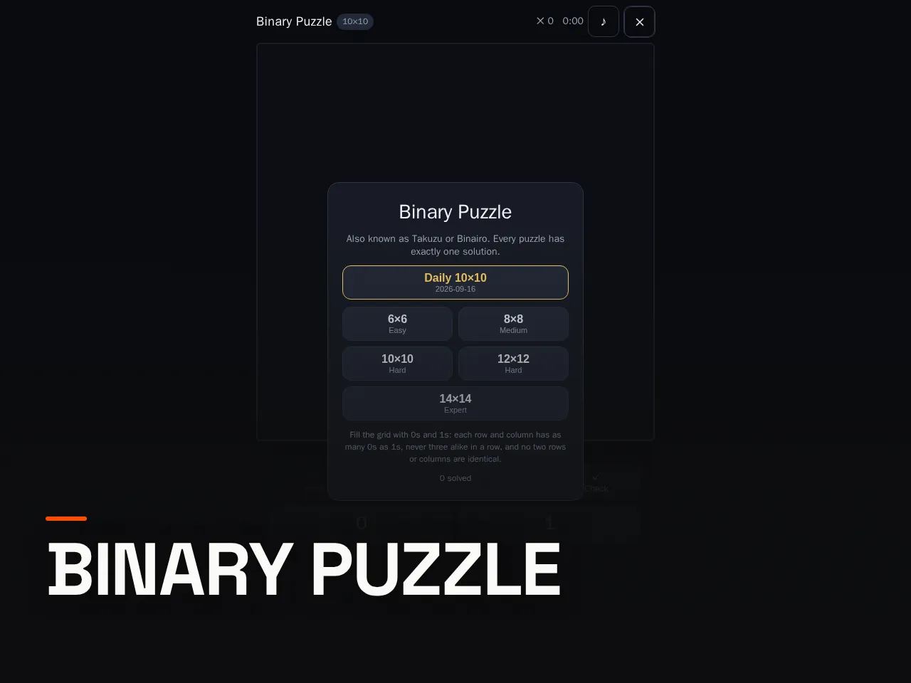 Screenshot of Binary Puzzle