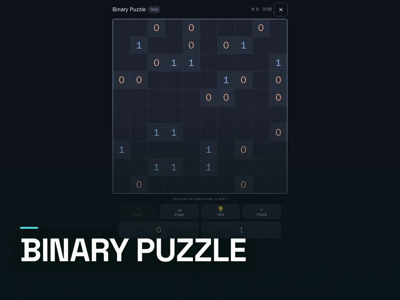 Screenshot of Binary Puzzle